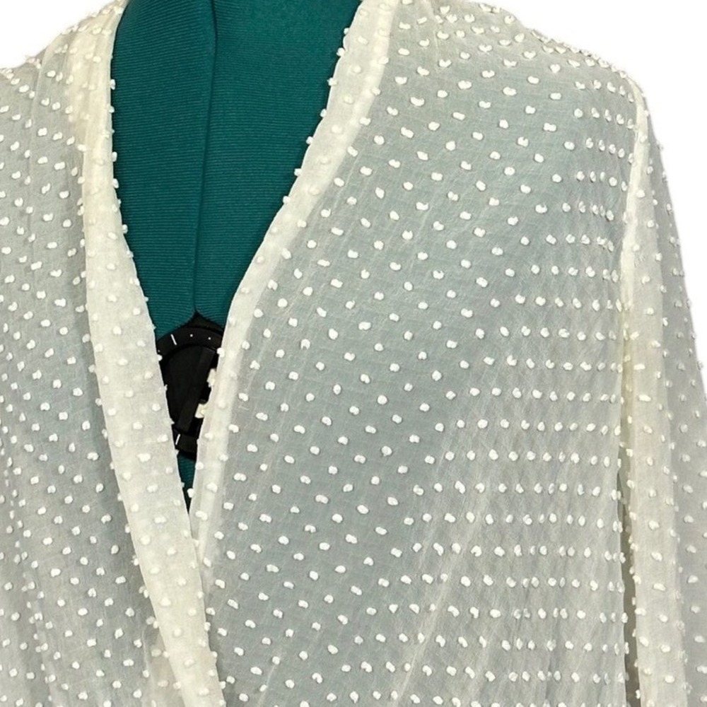 Boden Blouse Silk Cotton Swiss Dot 6 Ivory Surplice Wrap Front Sheer Long Sleeve